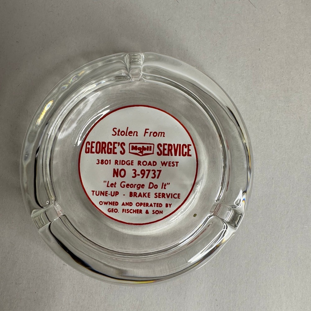Vintage George's Mobil Service Glass Ashtray
